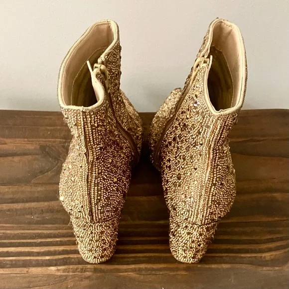 Betsey Johnson Cady Gold Rhinestone Boots 9 Holiday Party Night Out - Picture 5 of 6